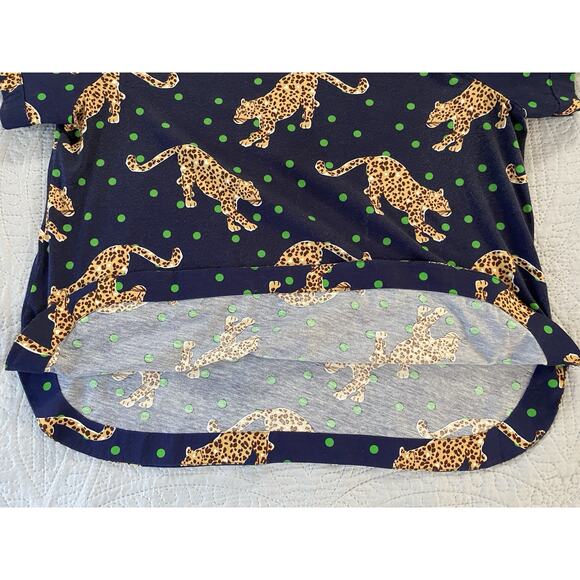 Maeve Sz L Navy Blue Big Cat Leopard Graphic Round Bottom Top-READ - Picture 9 of 11